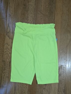 CABANA BY CROWN IVY GIRL'S LIME GREEN SLIP-ON RIBBED SHORTS, SIZE 14